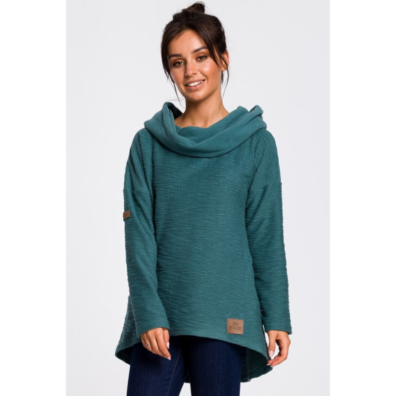 B131 Sweatshirt with wide collar and hood - turquoise