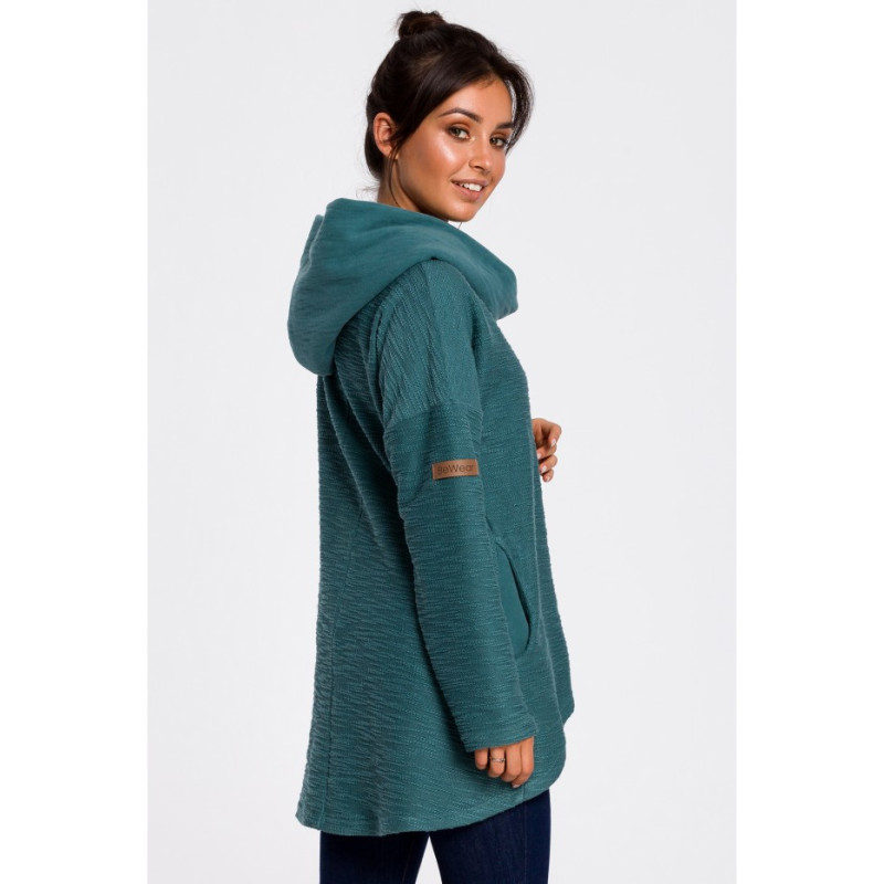 B131 Sweatshirt with wide collar and hood - turquoise