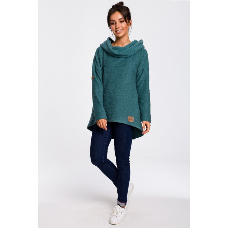 B131 Sweatshirt with wide collar and hood - turquoise