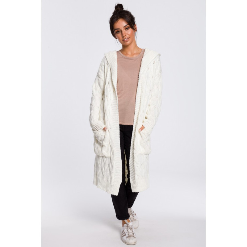 BK033 Long cardigan with plaid - ecru