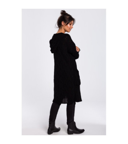 BK033 Long cardigan with plaid - black