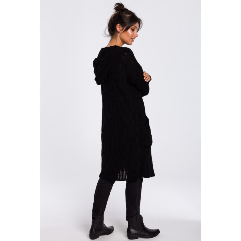 BK033 Long cardigan with plaid - black