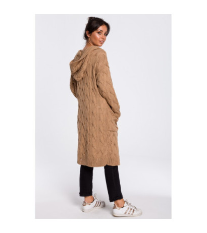 BK033 Long cardigan with plaid - caramel