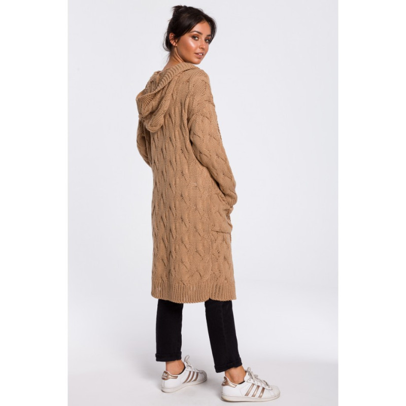 BK033 Long cardigan with plaid - caramel