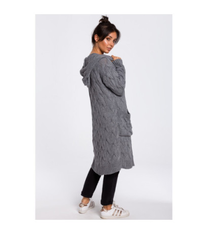 BK033 Long cardigan with plaid - gray