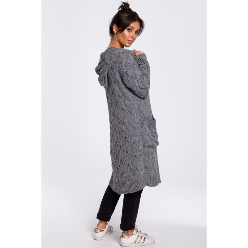 BK033 Long cardigan with plaid - gray