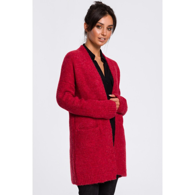 BK034 Plain cardigan with pockets - raspberry