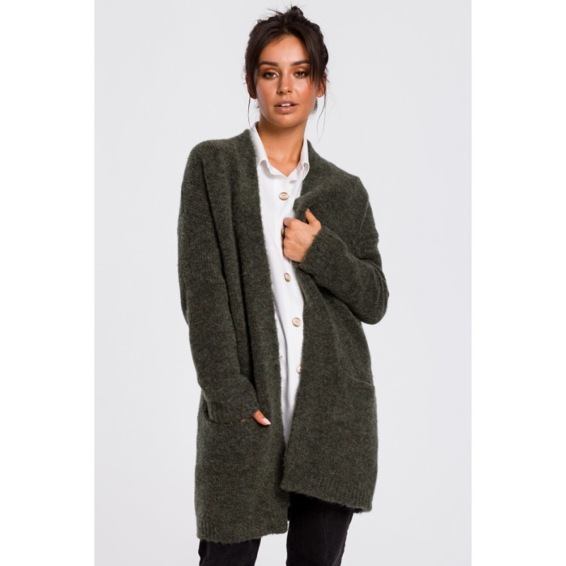 BK034 Plain cardigan with pockets - green