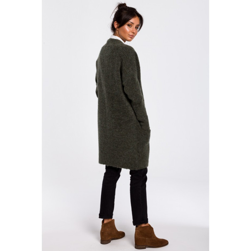 BK034 Plain cardigan with pockets - green