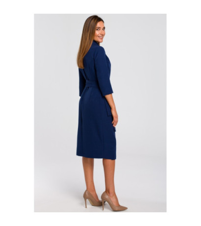 S175 Envelope dress with waist belt - navy blue