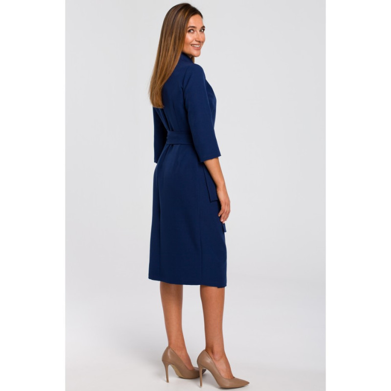 S175 Envelope dress with waist belt - navy blue