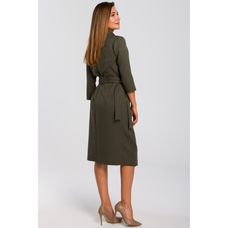 S175 Envelope dress with waist belt - khaki