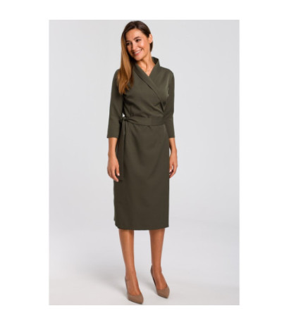 S175 Envelope dress with waist belt - khaki