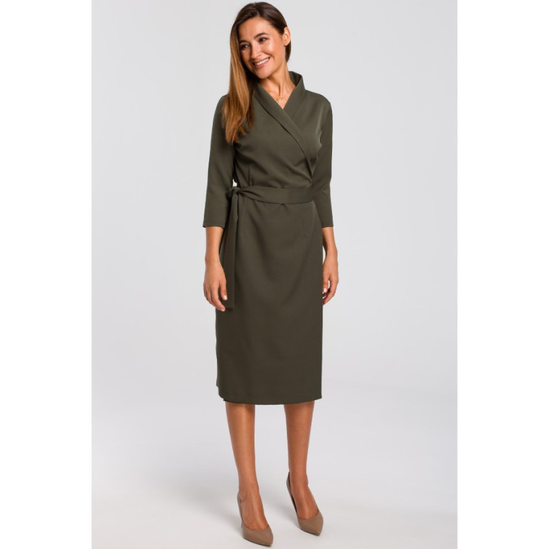 S175 Envelope dress with waist belt - khaki