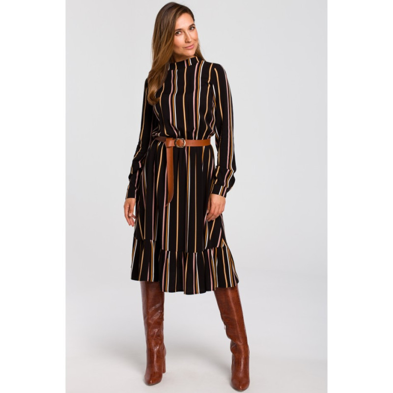 S182 Striped cut-off dress with belt - model 1