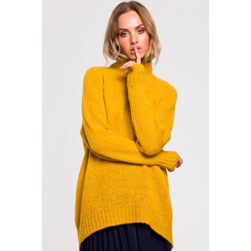 M468 Asymmetrical sweater with half turtleneck - honey