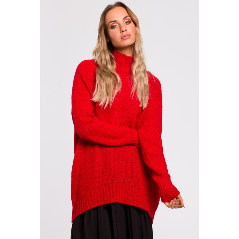 M468 Asymmetrical sweater with half turtleneck - red