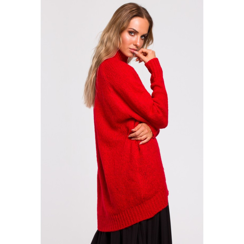 M468 Asymmetrical sweater with half turtleneck - red