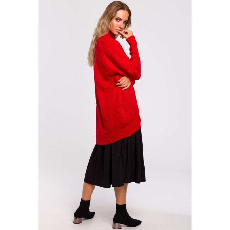 M468 Asymmetrical sweater with half turtleneck - red