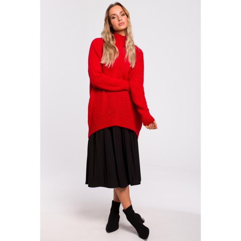 M468 Asymmetrical sweater with half turtleneck - red