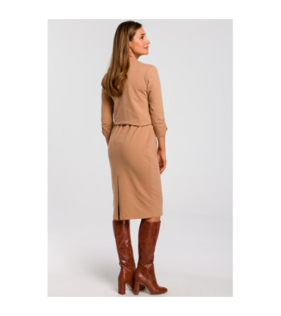 S194 Knit dress with neckline - cappuccino