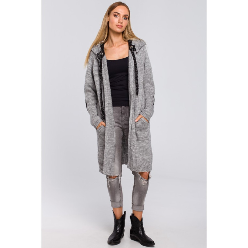 M474 Hooded cardigan with ties - gray