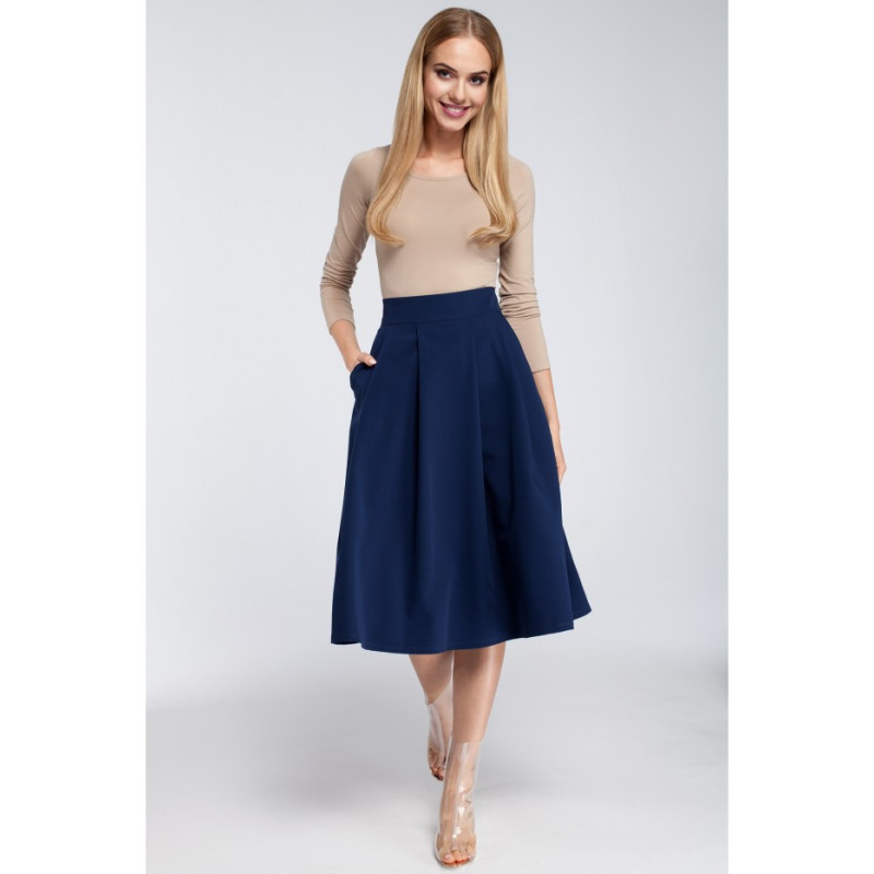 M302 Midi skirt with pleats and pockets - navy blue