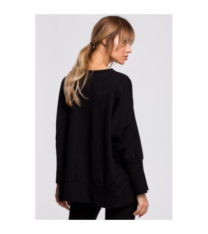 M491 Sweatshirt with side slits and piping - black