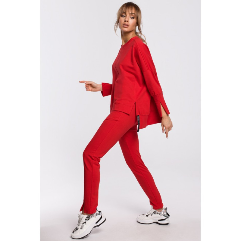 M491 Sweatshirt with slits on sides and stripes - red