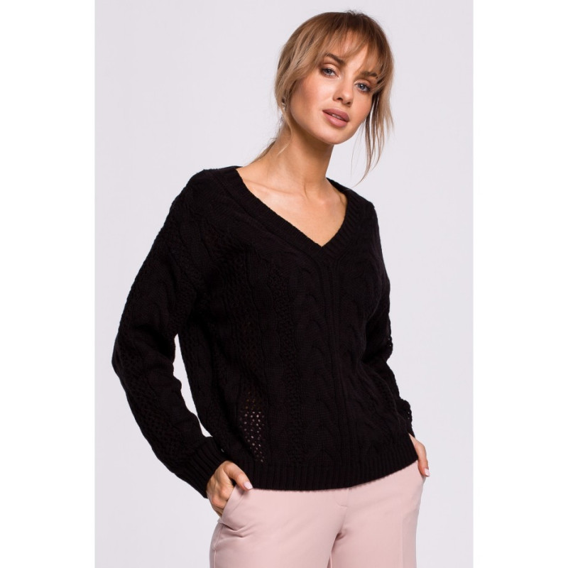 M510 Openwork sweater with v-neck - black