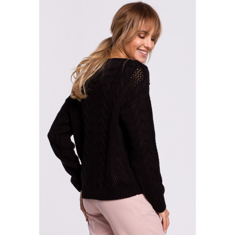 M510 Openwork sweater with v-neck - black