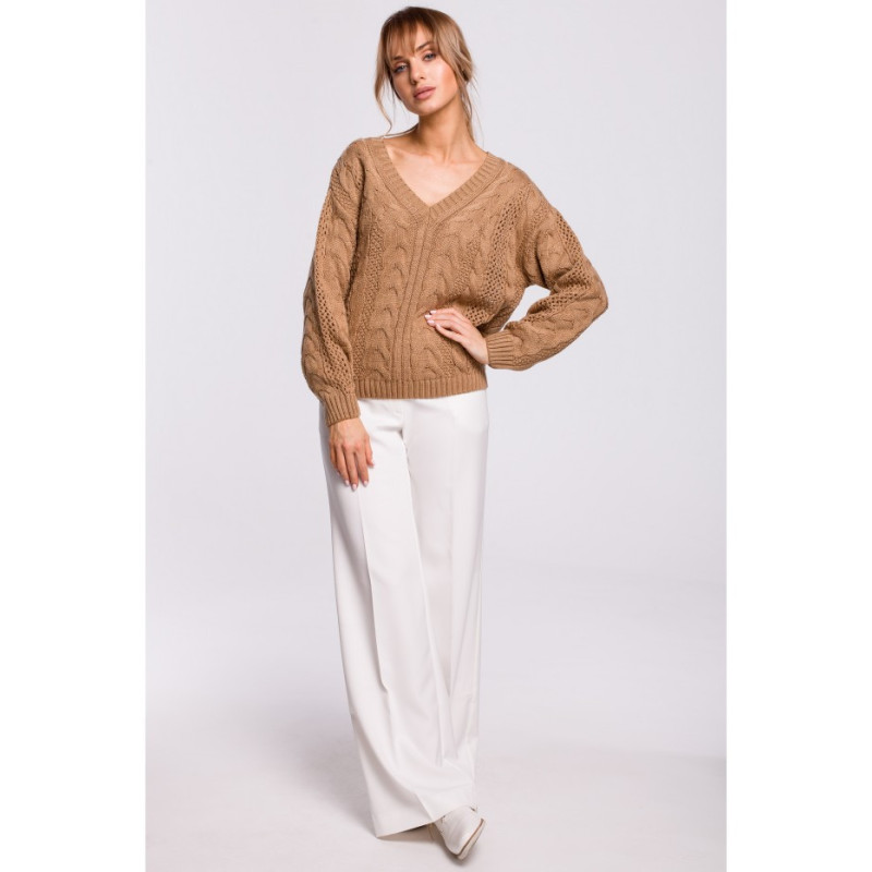 M510 Openwork sweater with v-neck - beige