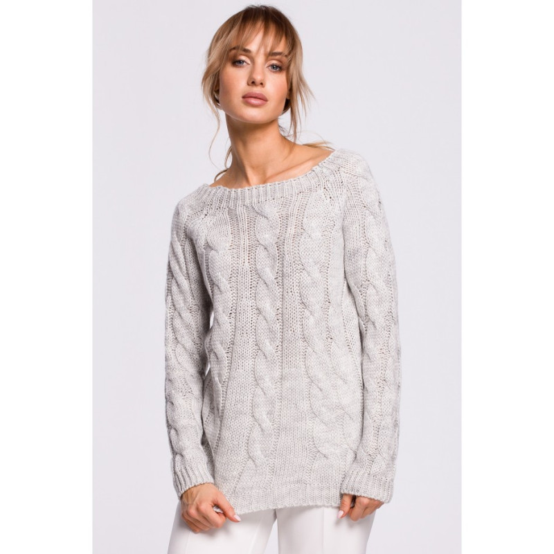 M511 Sweater with braided plaid and boat neckline - gray