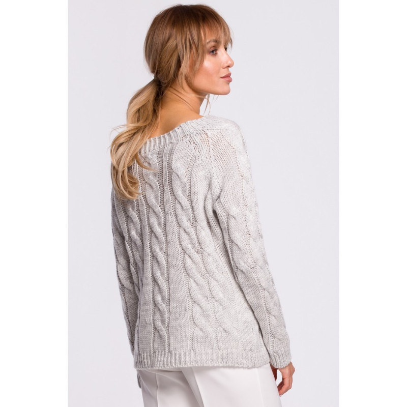 M511 Sweater with braided plaid and boat neckline - gray