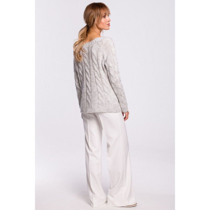 M511 Sweater with braided plaid and boat neckline - gray