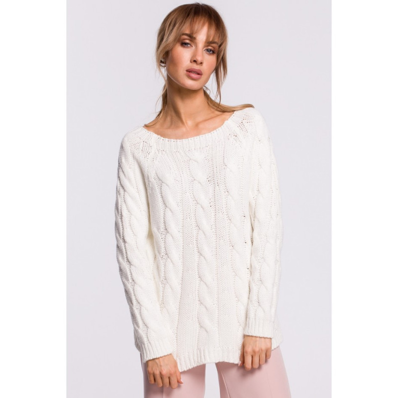 M511 Sweater with braided plaid and boat neckline - ecru