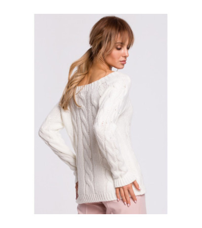 M511 Sweater with braided plaid and boat neckline - ecru