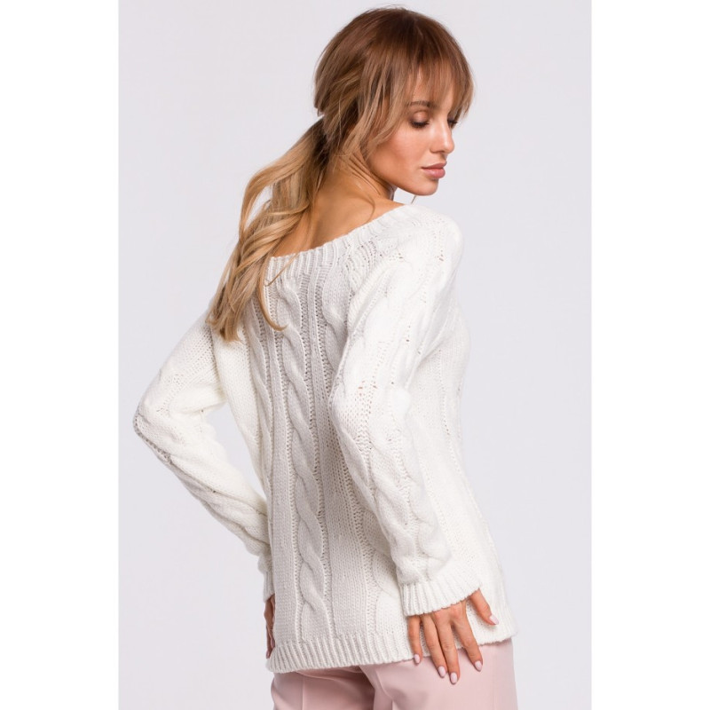 M511 Sweater with braided plaid and boat neckline - ecru