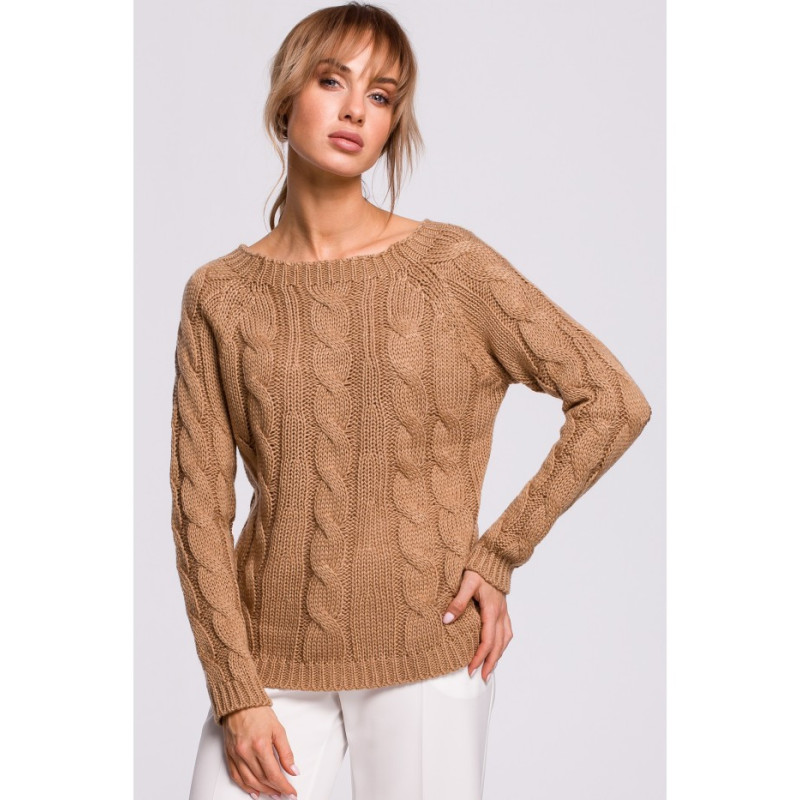 M511 Sweater with plaid pattern and boat neckline - beige