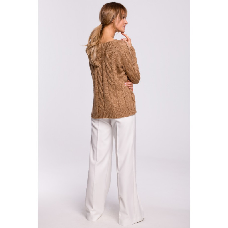 M511 Sweater with plaid pattern and boat neckline - beige