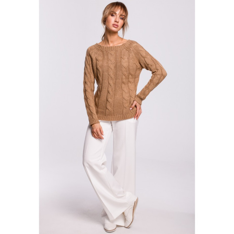 M511 Sweater with plaid pattern and boat neckline - beige