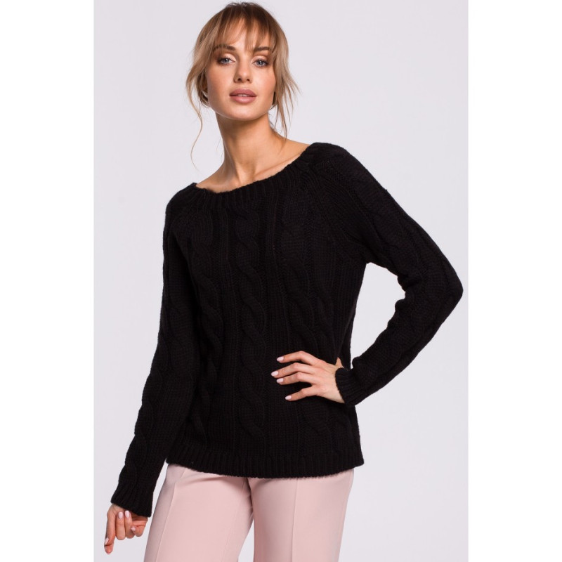 M511 Sweater with plaid pattern and boat neckline - black