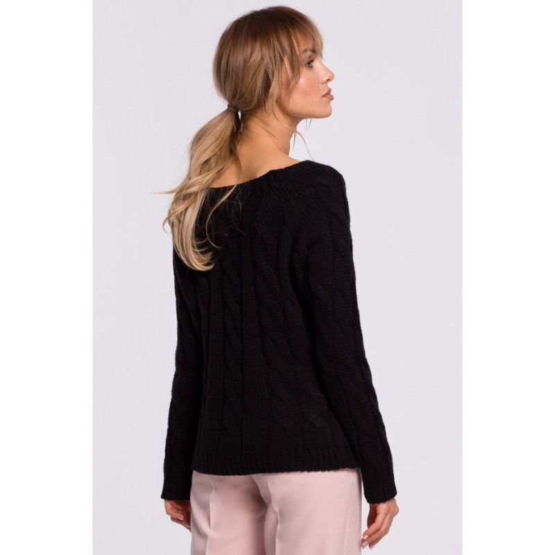 M511 Sweater with plaid pattern and boat neckline - black