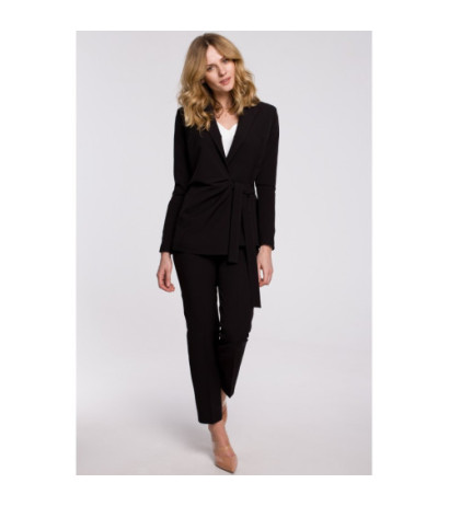 K056 Elegant jacket with side tie - black