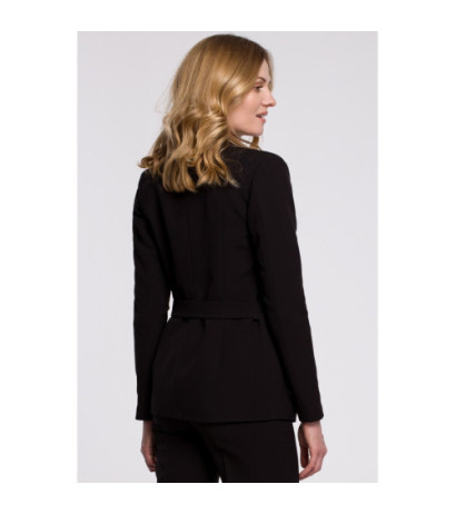 K056 Elegant jacket with side tie - black