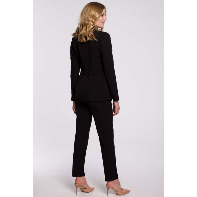 K056 Elegant jacket with side tie - black