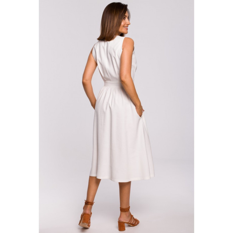 S224 Sleeveless dress with flared bottom - ecru