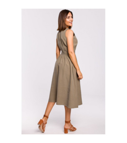 S224 Sleeveless dress with flared bottom - khaki