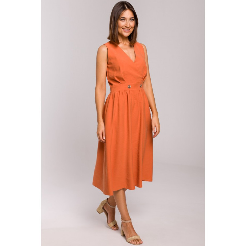 S224 Sleeveless dress with flared bottom - orange