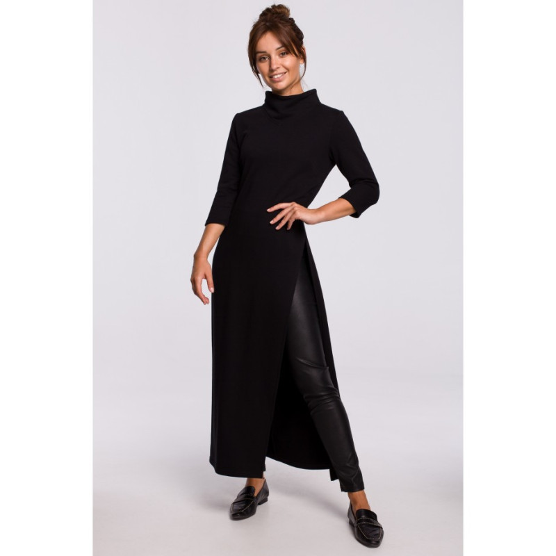 B163 Long tunic with slit - black